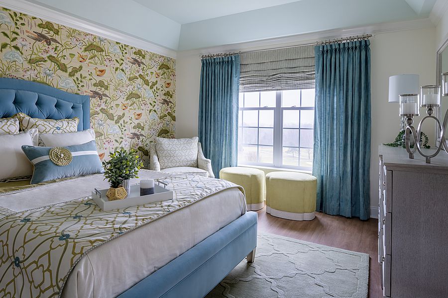 Bright colors and floral wallpaper make this room have a cottagecore look and feel.