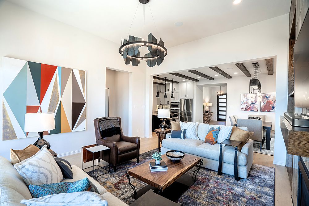 Multiple materials, colors and textures combined in a contemporary home excite the senses and create an eclectic living space.