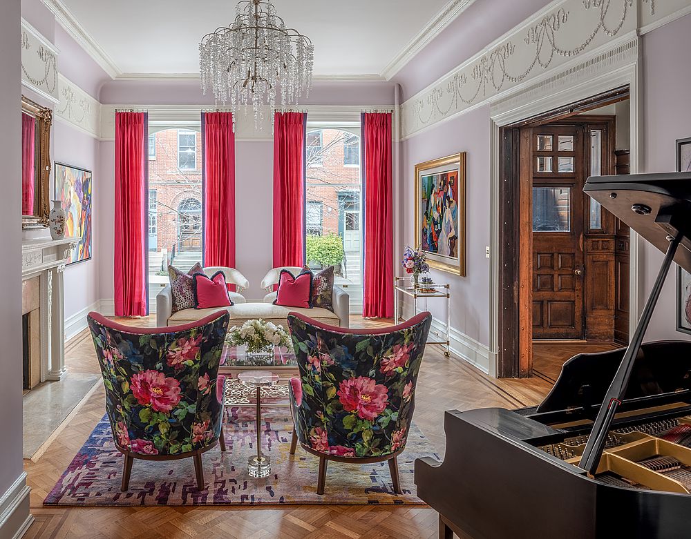 This award winning formal living room in an old city home is brought to life with layer upon layer of textiles and finishes.